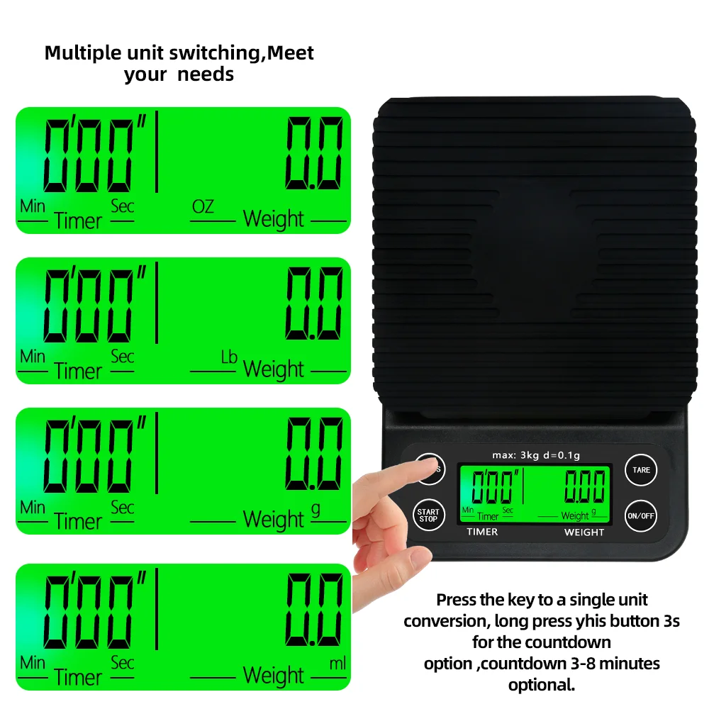 High Precision Coffee Scale Electronic Scale LCD Backlight Kitchen Scales 3kg/0.1g 5kg/0.1g Digital Scales With Timer