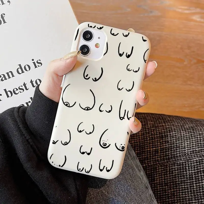 Boobs Art Print Phone Case Soft Solid Color for iPhone 11 12 13 mini pro XS MAX 8 7 6 6S Plus X XR