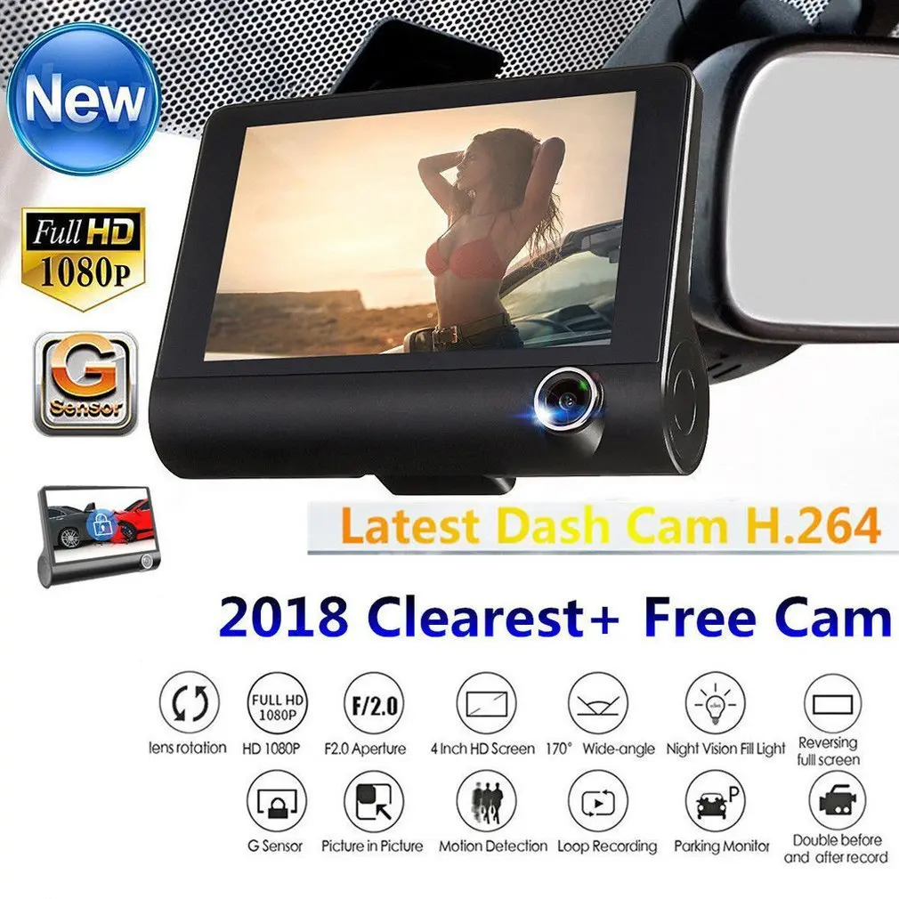 New Car DVR 3/2 Cameras Lens 4.0 Inch Dash Camera Dual Lens with Rearview Camera Video Recorder Auto Recorder DVRS Dash Cam