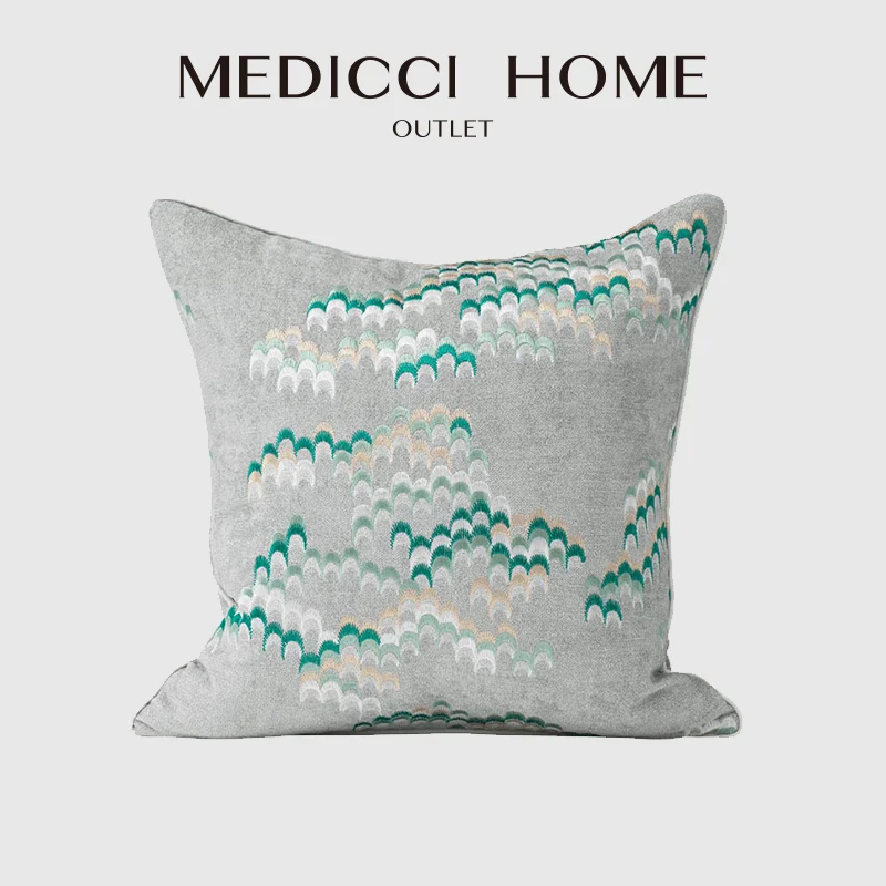 Medicci Home Artistic Pillow Case Chinese Landscape Painting Inspiration Pattern Embroidery Square Cushion Cover Ready For Ship