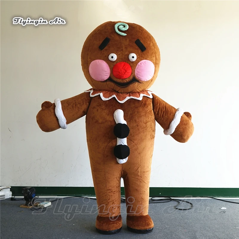 

Cute Walking Inflatable Gingerbread Man Costume 2m Funny Wearable Blow Up Cookie Man Suits For Christmas Parade Show