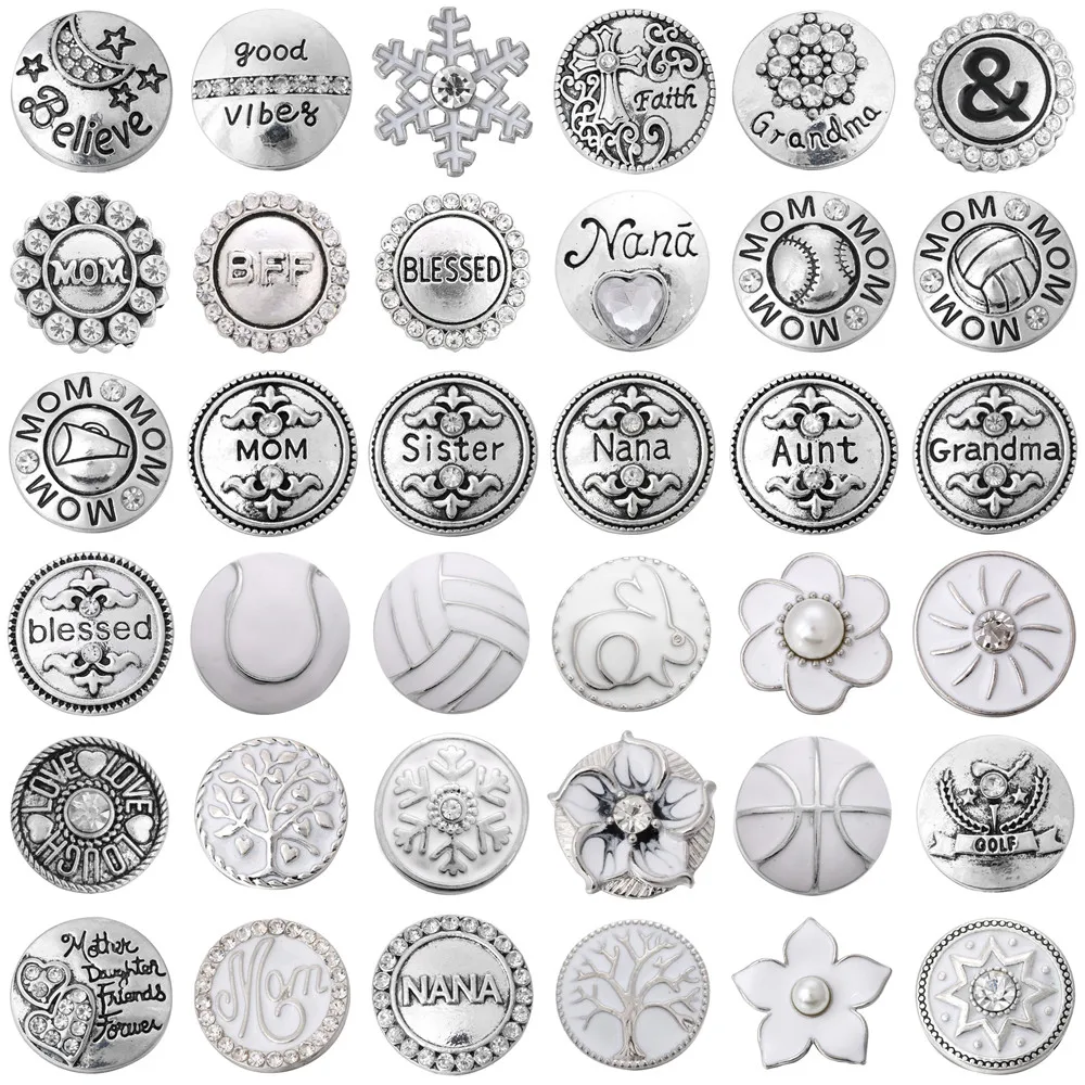 6pcs/lot Family Snap Jewelry NANA Grandma MOM Aunt Sister Blessed Tree Ball 18MM Metal Snap Buttons for Snap Bracelet