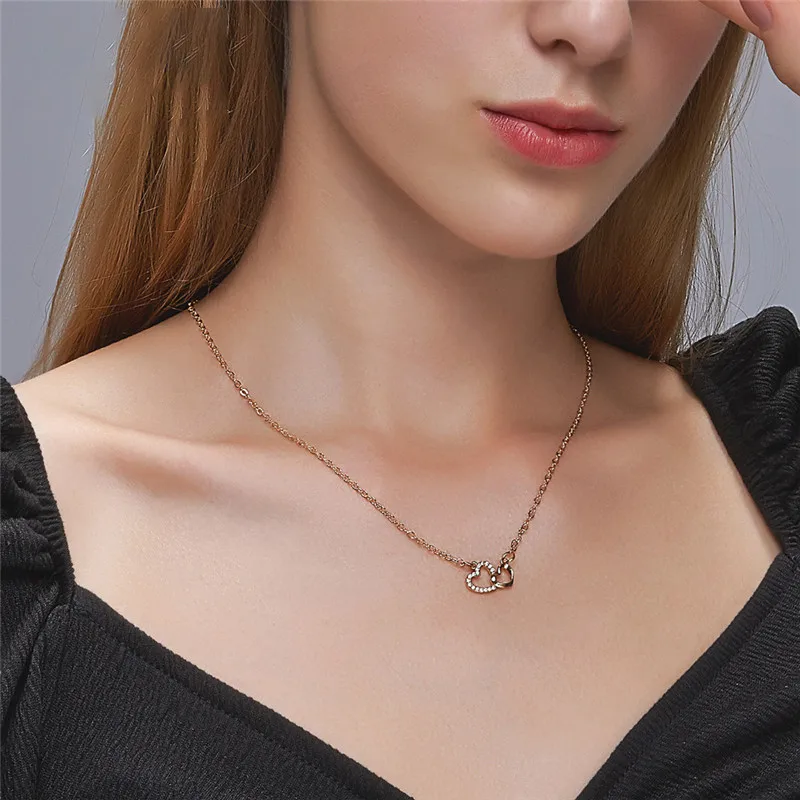 Romantic Simple Small Heart-shaped Necklaces Exquisite Crystal Zircon Pendant Gold Color Clavicle Chain Women\'s Wedding Jewelry