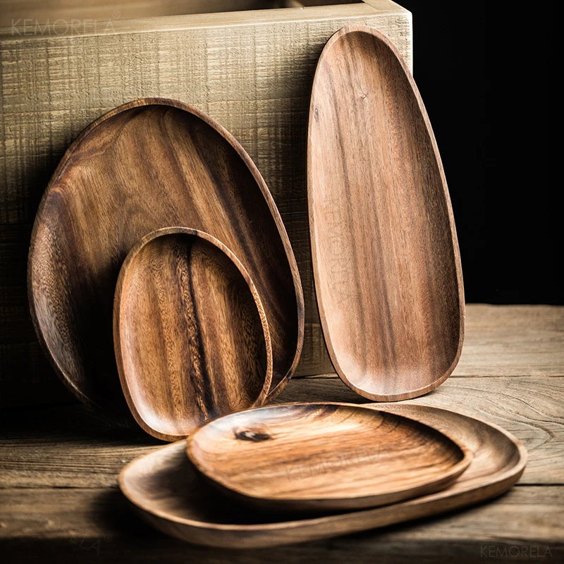 1/5PCS Lovesickness Wood Irregular Oval Solid Wood Pan Plate Fruit Dishes Saucer Tea Tray Dessert Dinner Plate Tableware Set