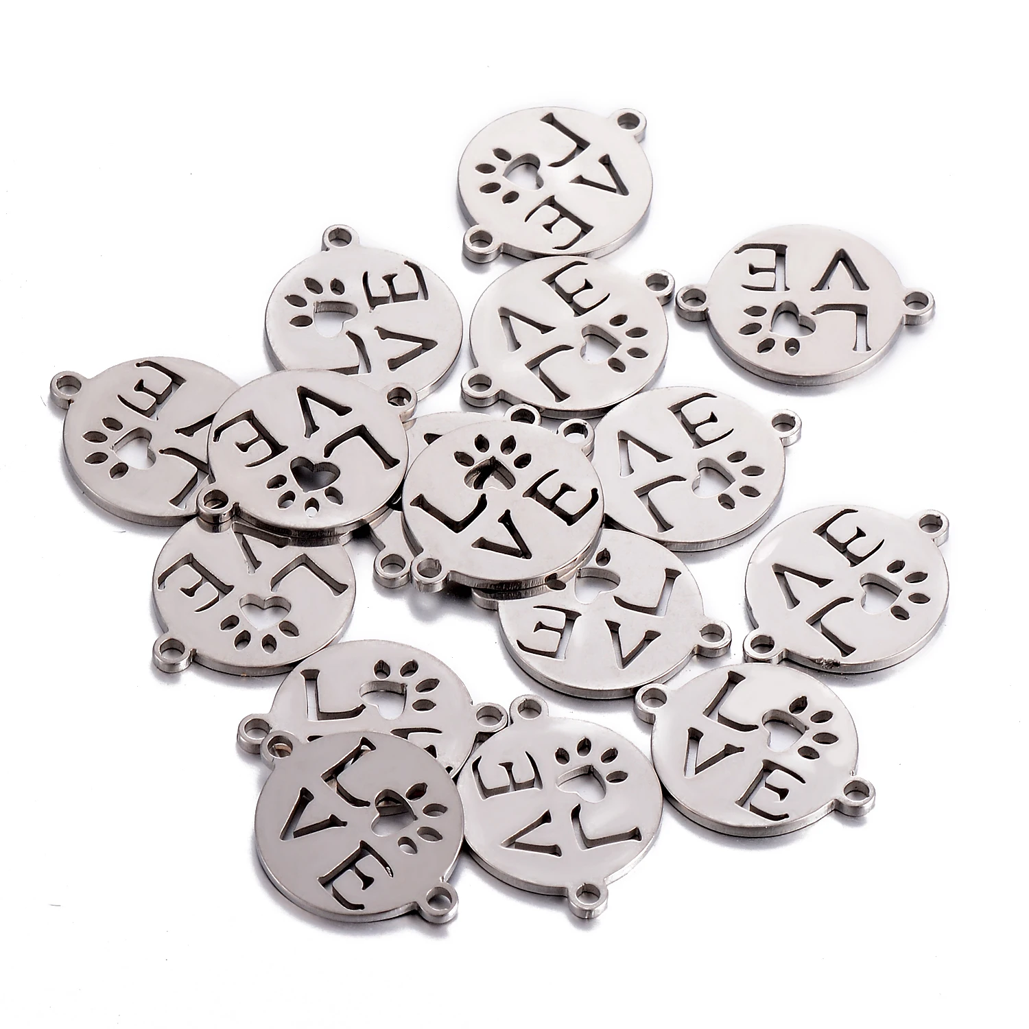 10 sztuk ze stali nierdzewnej mała bransoletka miłosna Charms okrągła łapa ocena biżuteria bransoletka złącze akcesoria 2 otwory DIY Charm — zdjęcie 7