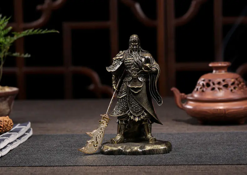 Chinesische Guan Gong Buddha-Statue in Bronzefarbe, Dekorative Kunstharz-Figur, Feng Shui Große Buddha-Skulptur, Heimdekoration – Detail 3