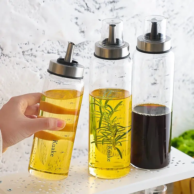 Kapmore 1pc Oil Bottle Pour Glass Leak-Proof Graduated Vinegar Bottle Oil Dispenser With Cap Cooking Tools Accessories