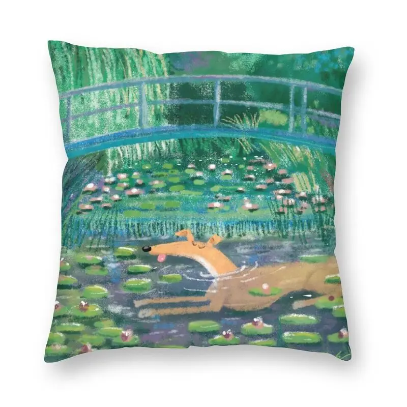 Greympressionism Water Lillies Cushion Covers Sofa Home Decorative Sighthound Dog Vintage Art Square Throw Pillow Case 40x40cm