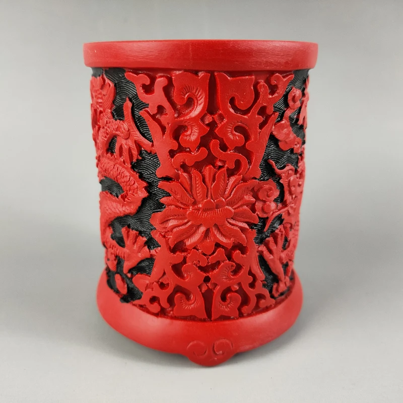 Exquisite Interesting Chinese Classical Traditional Craft Collection Home Decoration Gift Red Lacquerware Dragon Pen Holder