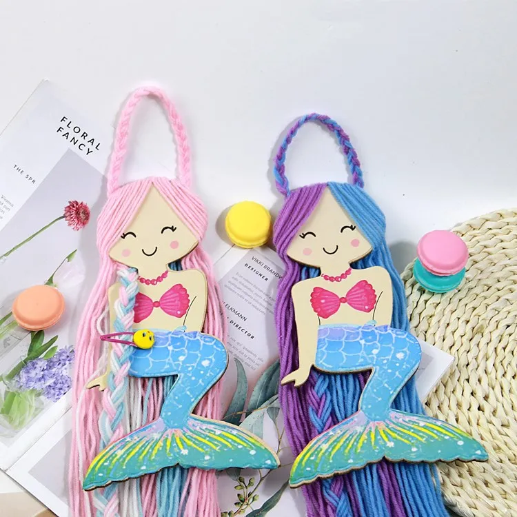 Colorful Mermaid Storage Tassel Decor Hanger Hanging Wall Headwear Organizing Strip Cute Hair Clips Hairband Organizer For Girls