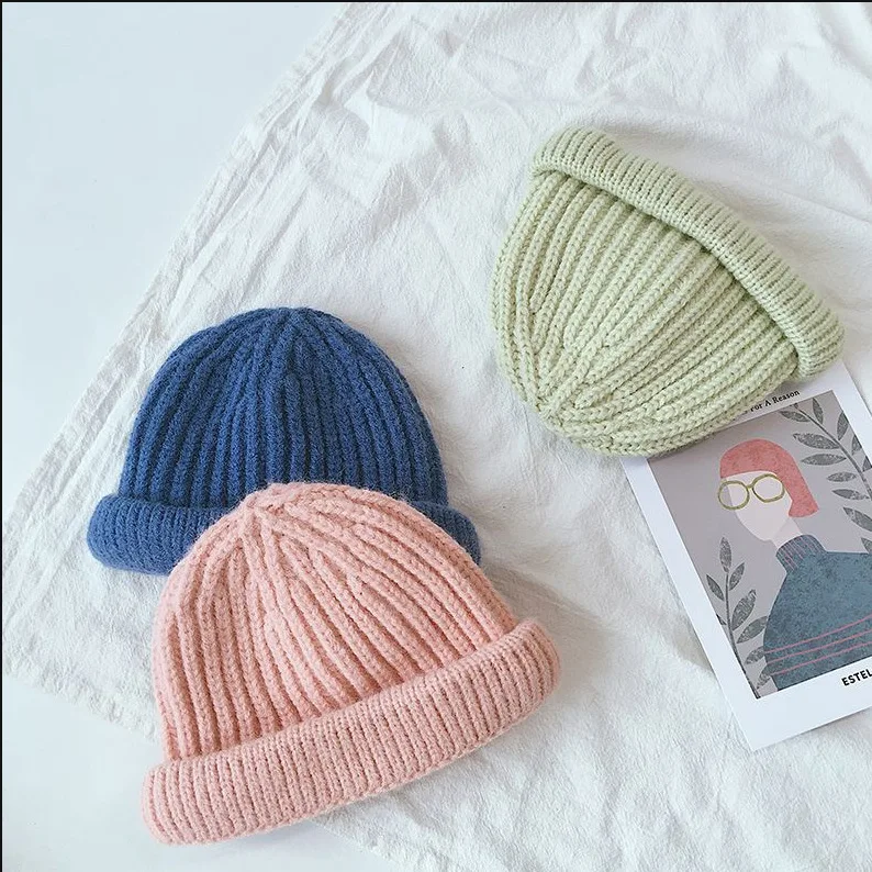 Cappello per bambini Color caramella per ragazze ragazzi autunno inverno berretto per bambini berretto elastico caldo lavorato a maglia cappelli per