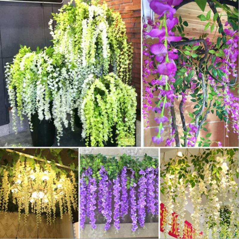 110cm Artificial Silk Wisteria Flower Hanging Rattan Wedding Home Garden Decoration 1pcs