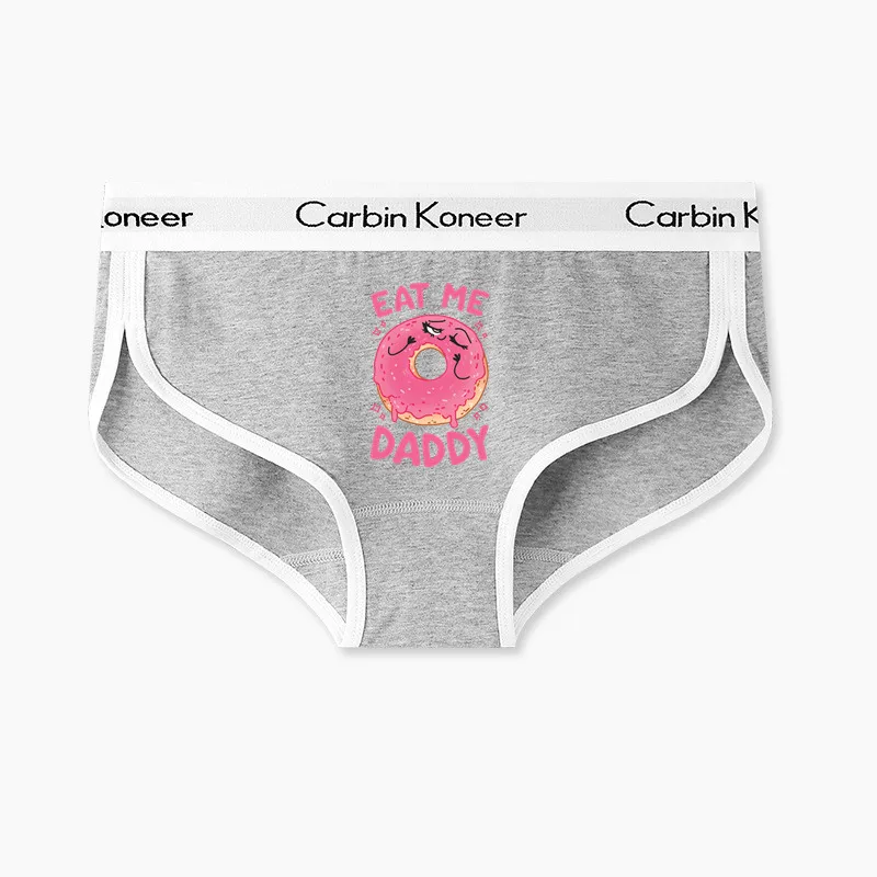 New Brand Eat Me Daddy Funny Donuts Print Briefs for Women Sexy Cotton Sports Underwear Lady Girl Panties Underpant for Female