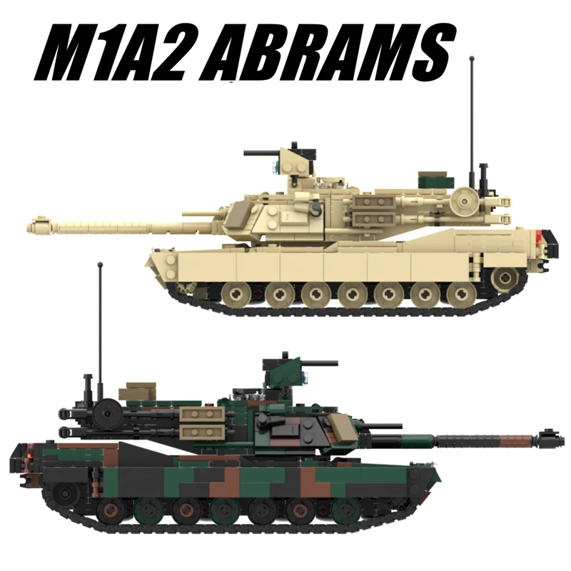 MOC WW2 Military M1A2 Abrams Tank Truck Weapons Building Blocks Model Set US Soldier Army Vehicle Car Gun Figures Part Kids Toys