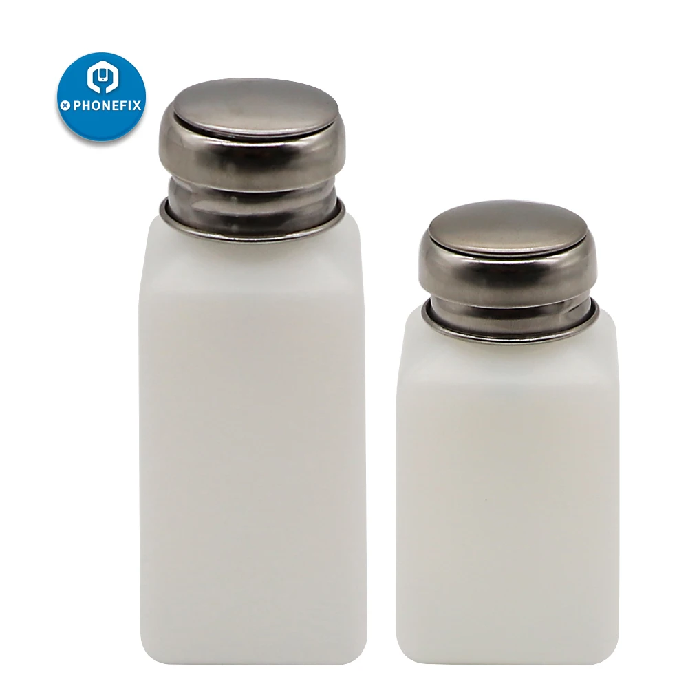 Bottiglia di alcol in plastica liquida antistatica pulita da 200 ml/250 ml con tappo di bottiglia in acciaio inossidabile per la riparazione di pulizia del telefono cellulare
