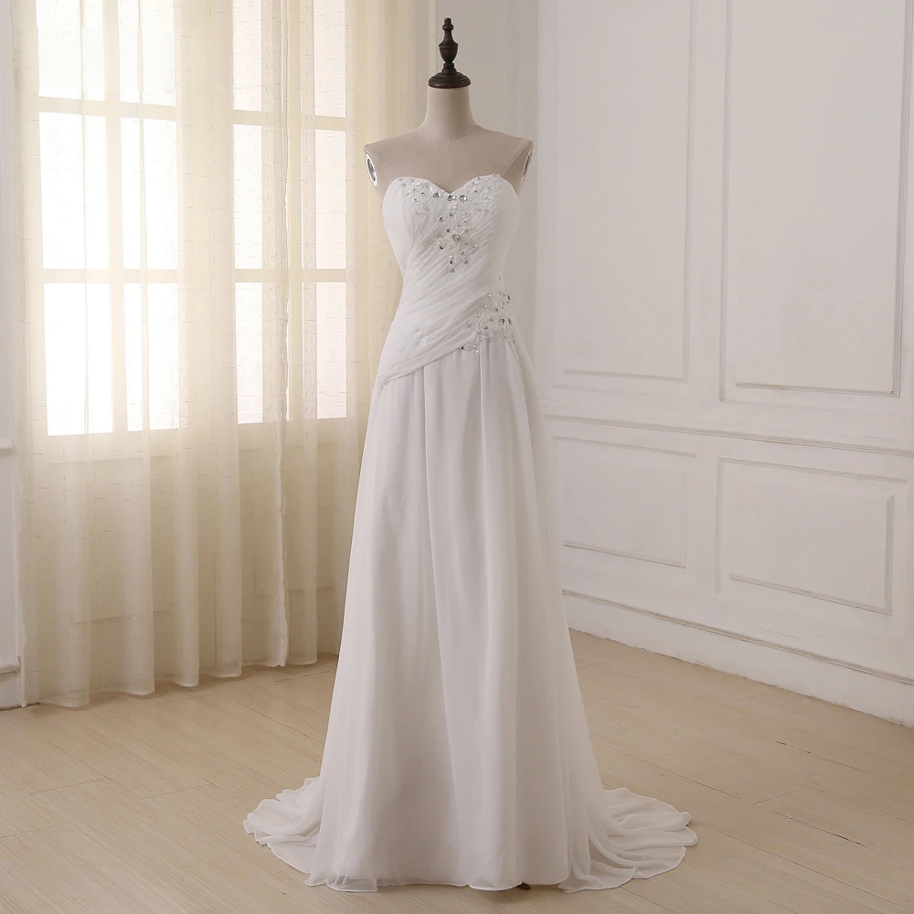 Jiayigong Cheap Plus Size Wedding Dresses Sweetheart Pleats Appliqued Beaded Sequin Chiffon Beach Bridal Gown Vestidos de Novia