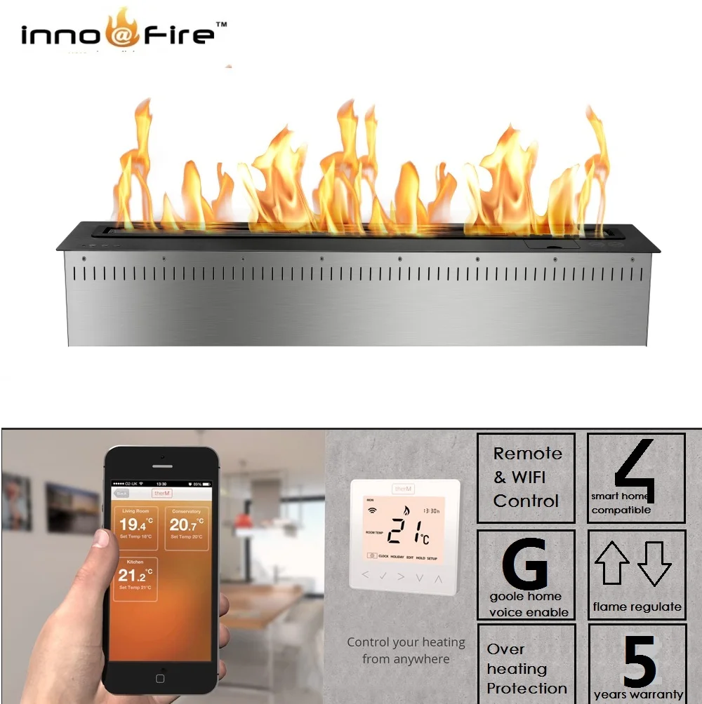 Inno-Fire  60 inch silver or black wifi real fire intelligent indoor auto recessed ethanol fireplace