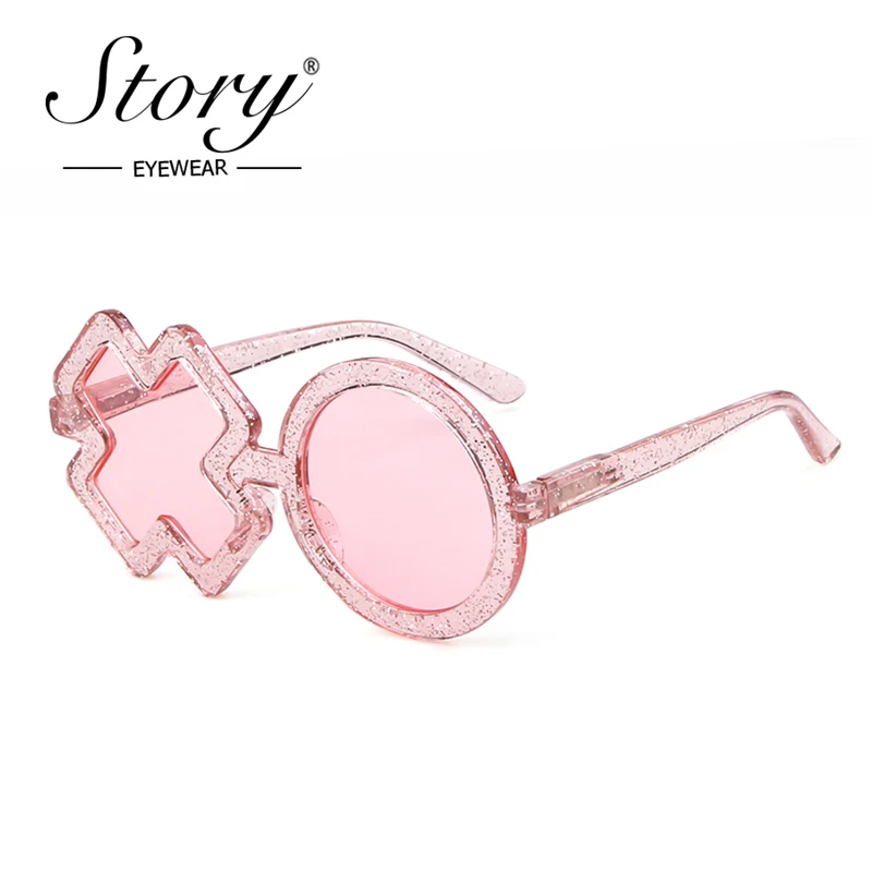 STORY 2019 XO Round Sunglasses Kids Vintage Retro Small Cute Boys Girls Glitter Pink Sun Glasses Children Eyewear UV400 S1311