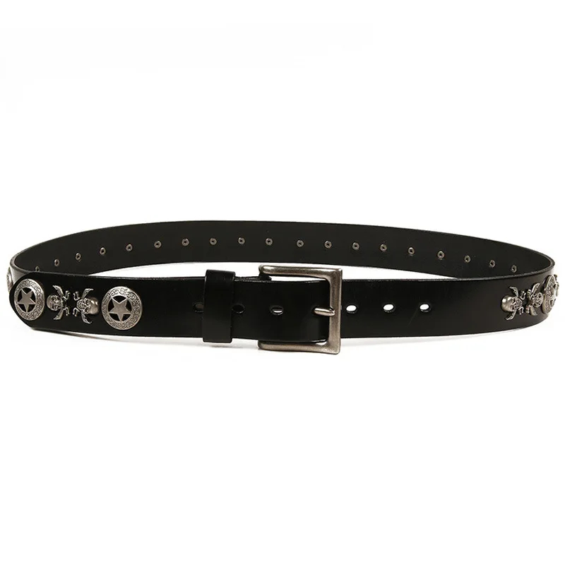 (Ta-weo) Original Fashion Unisex Rivet Genuine Leather Belt, Men hip hop punk Belts, Women Leather Belts.