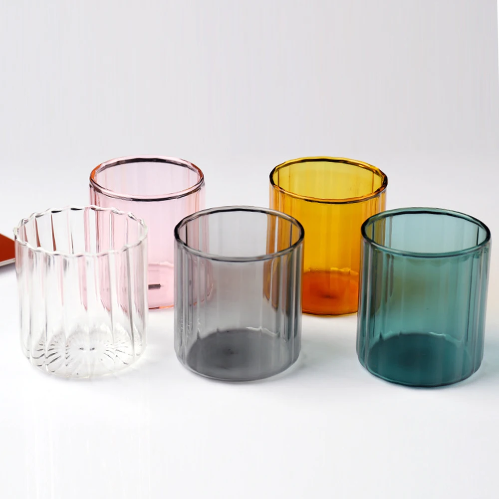 6 Colors Glass Cups Heat Resistant Glass Cup Brewing Mugs Stripe Glass Tea Office Juice Coffee Milk Mug Family Cups 250ML