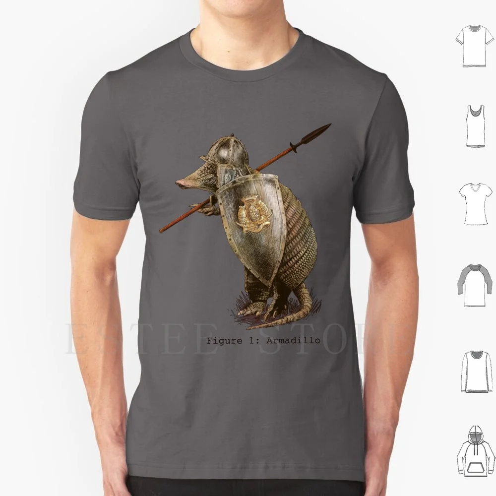 

Armadillo T Shirt DIY Big Size 100% Cotton Armadillo Vintage Medieval Spear Helmet Battle Surreal Animals Opifan Fan Brothers