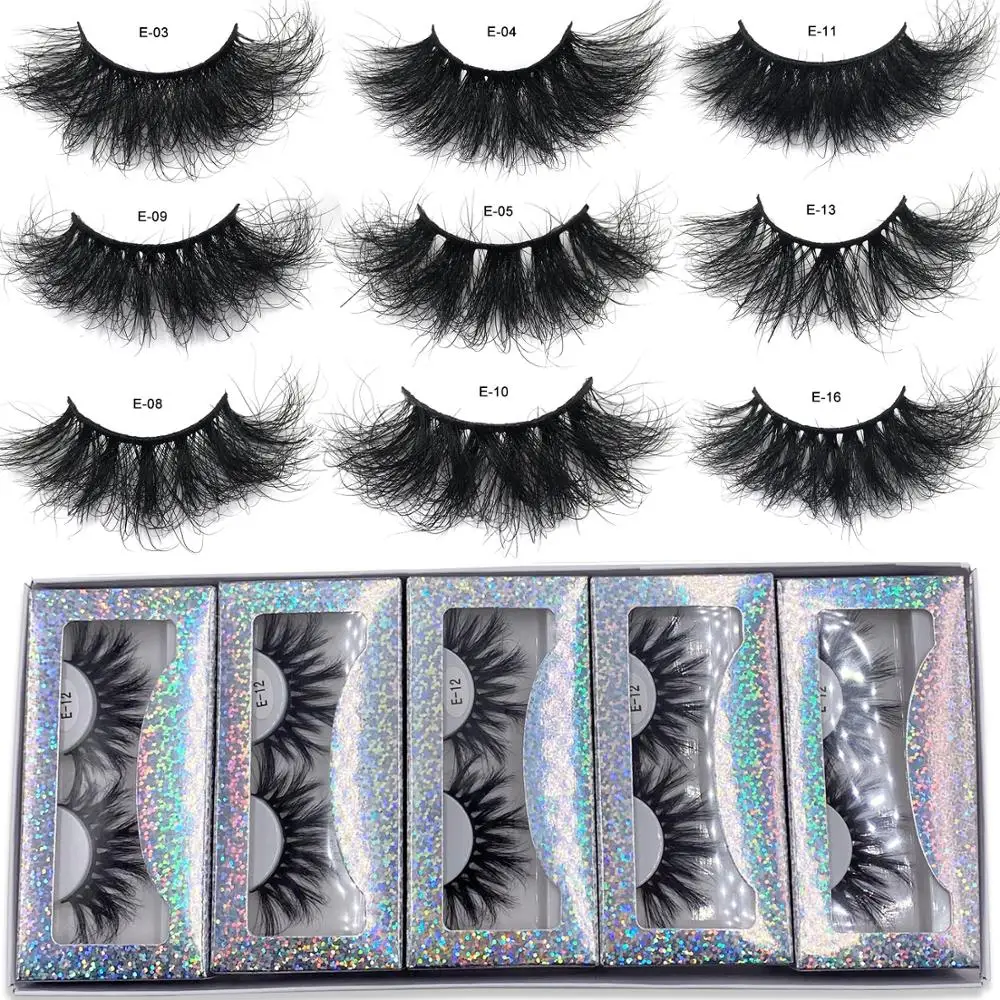 Mink Lashes Wholesale  5-50 Pairs 25 mm Lashes Handmade Long Messy Fluffy Eyelashes Set 25mm Lashes Bulk Makeup Mink Eyelashes