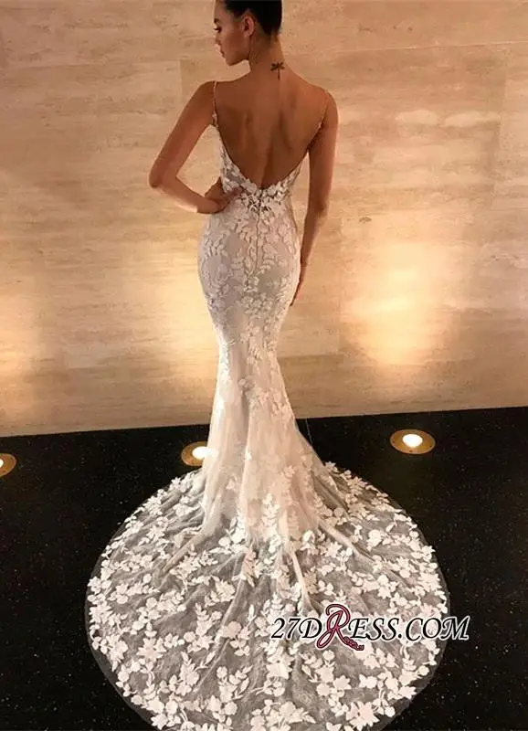 Vestido De Noiva Sereia Sexy Backless Lace Mermaid Wedding Dresses 2019 Spaghetti Straps Beaded Bridal Gowns Wedding Dress