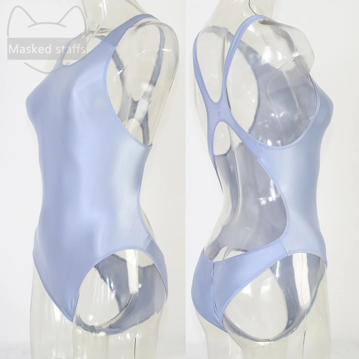 

Новый сексуальный женский глянцевый слитный купальник с открытой спиной, высоким вырезом, больших размеров, розово-голубой, для плавания и активного отдыха на воде