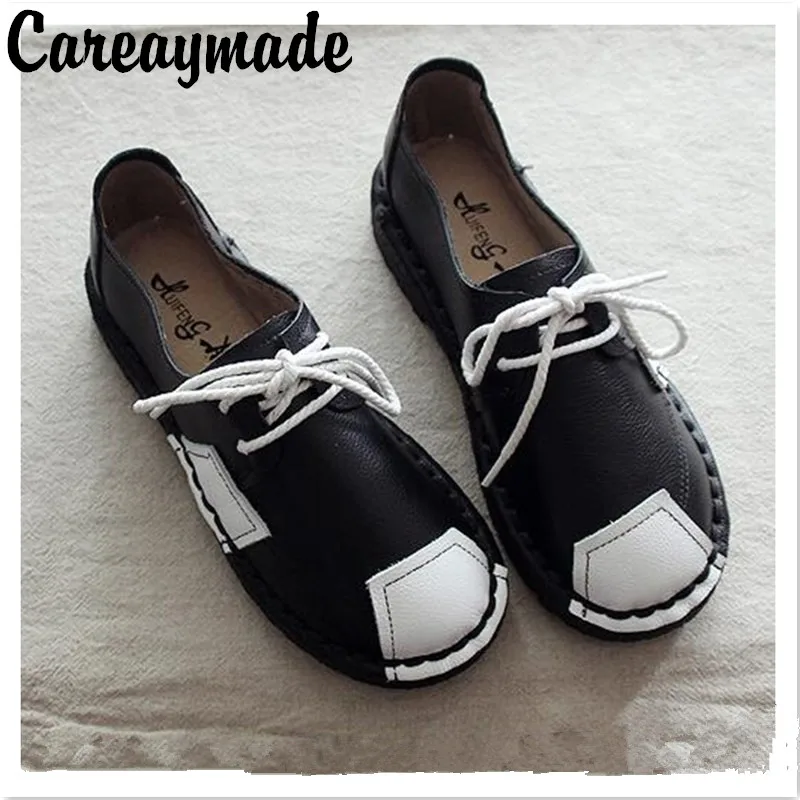 Careaymade-New style real leather handmade shoes, antique flat sole women\'s shoes, literature and art soft bottom college shoes