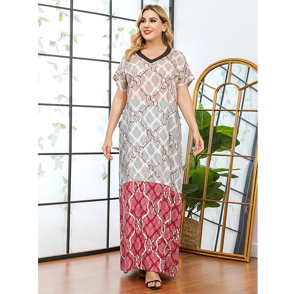 Casual Large Plus Size Dress Simple Long Skirt Suits For Women Summer Thin Soft Female Big Robe Short Sleeve Loose H Fat L-3XL