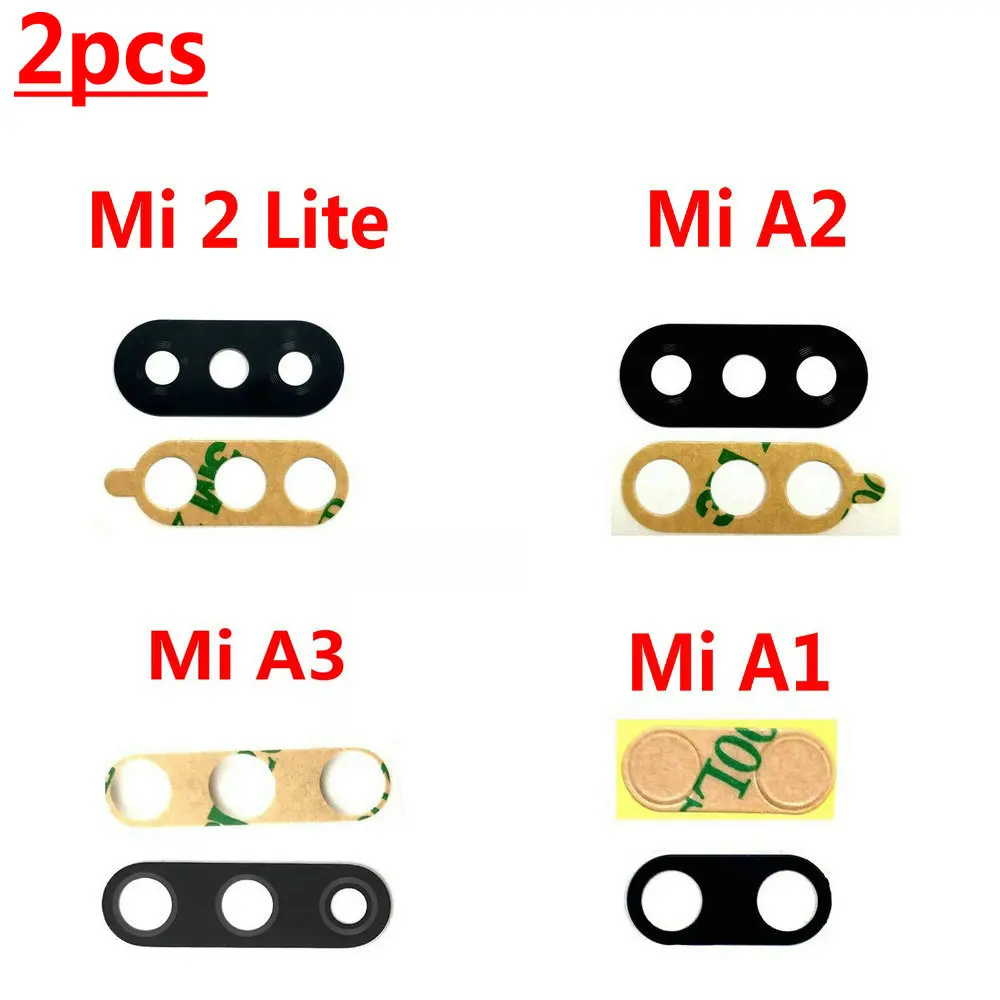 2 pz/lotto, copriobiettivo in vetro per fotocamera posteriore per Xiaomi Mi A3 con adesivo adesivo per Xiaomi Mi A1 A2 Lite parti di ricambio