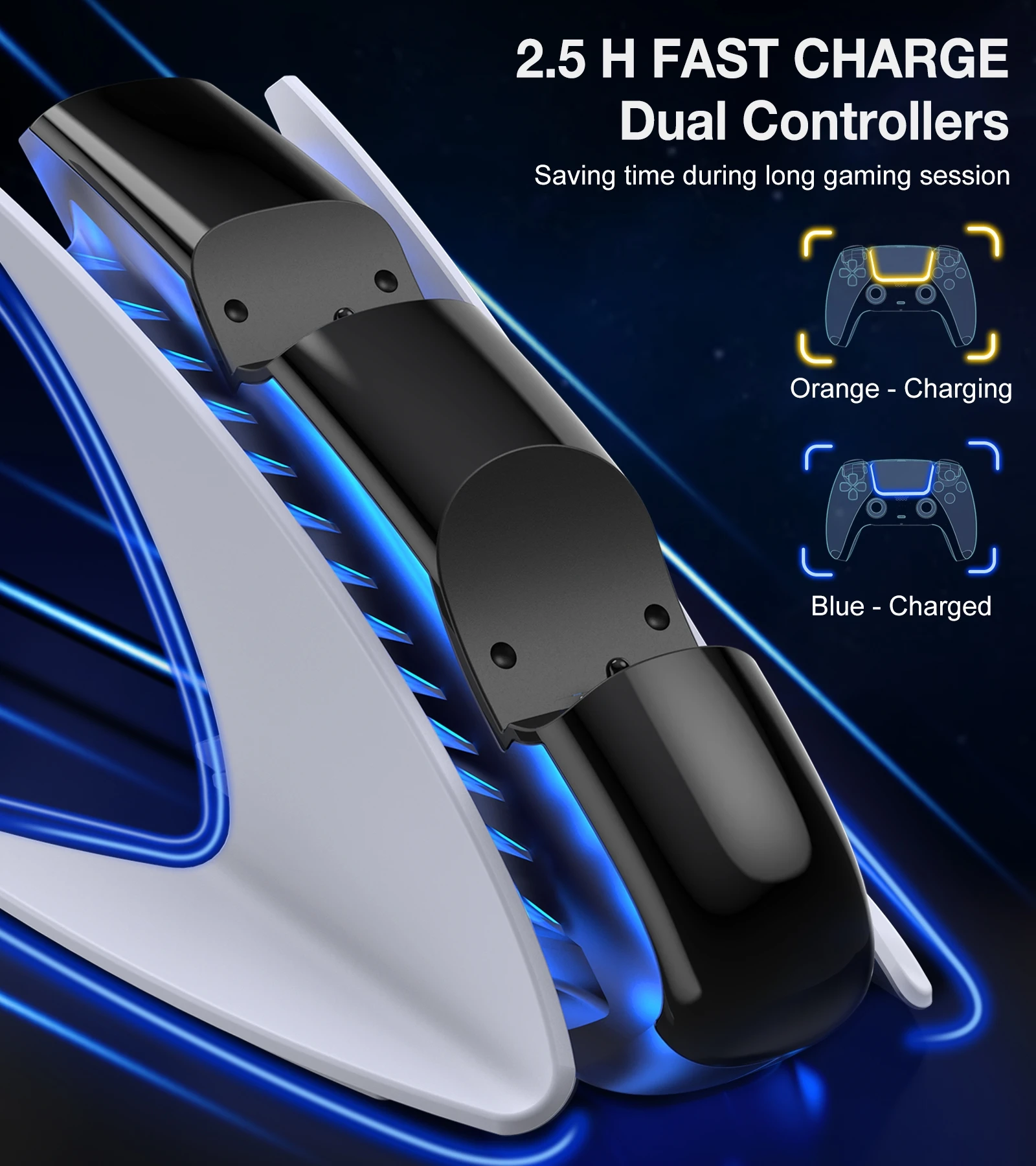 شاحن مزدوج سريع لوحدة تحكم PS5 5 فولت/3A Type-C محطة شحن مهد لملحقات عصا التحكم بلاي ستيشن 5