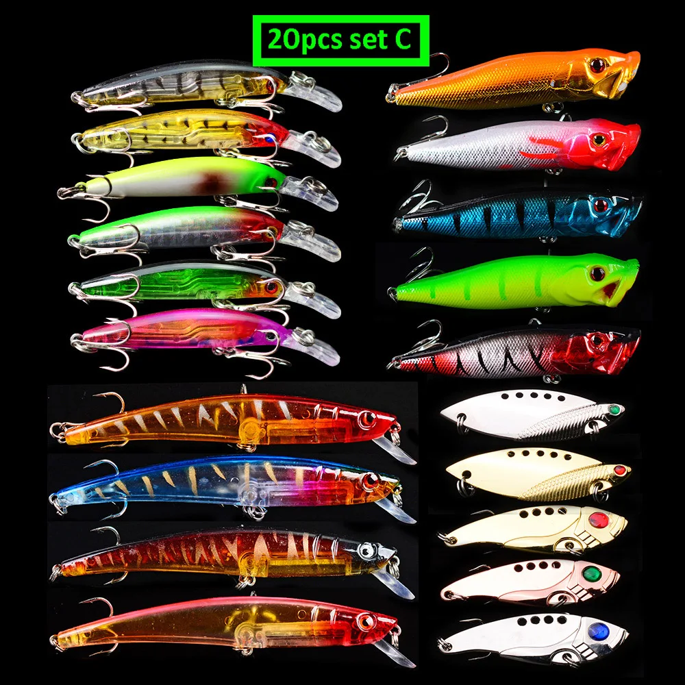 

16 19 20pcs Fishing Lure Set Kit Hook Jigs Spinner Hard Artificial River Lake Saltwater Bait Attractants for Bass Trout