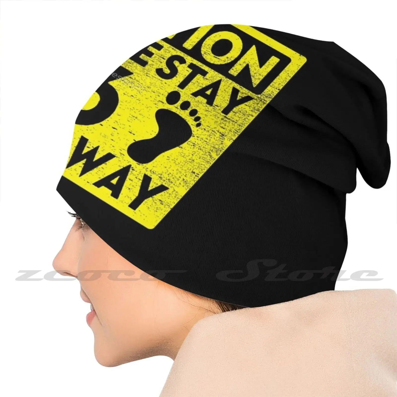 Caution Please Stay 6 Feet Away Personalized Pattern Knit Hats Plus Size Elastic Soft Cap Distancing Keep Distance 2 Meters
