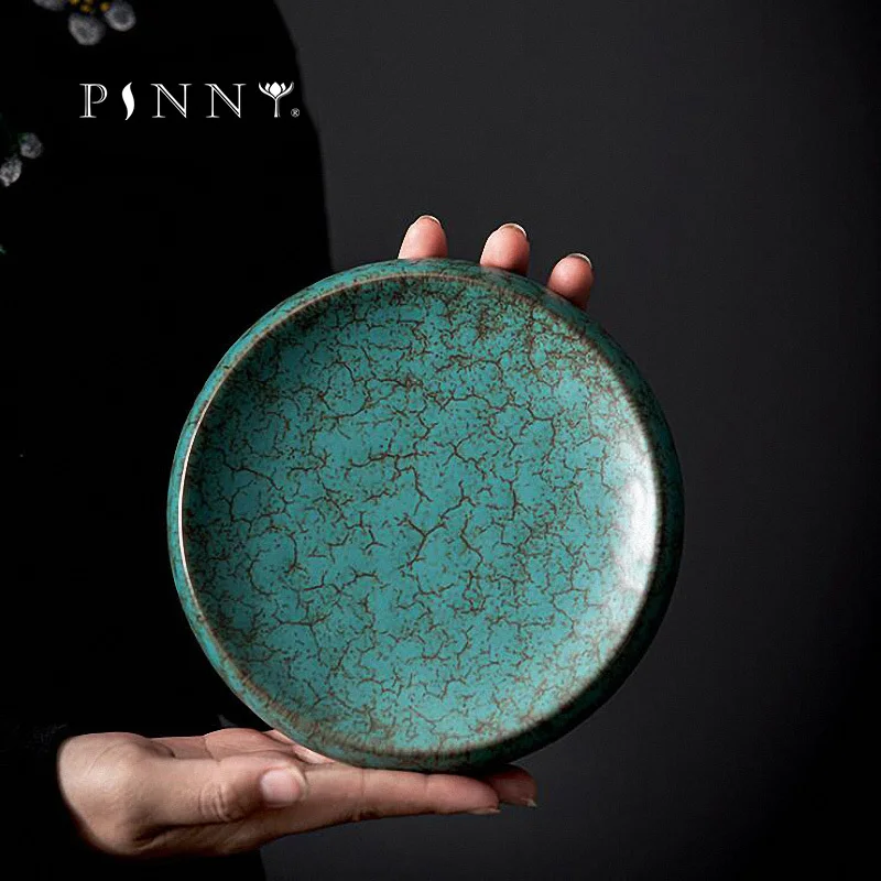 

PINNY Ceramics Turquoise Glaze Teapot Trivets Retro Kung Fu Tea Tray Pigmented Pot Bearing Food Dish