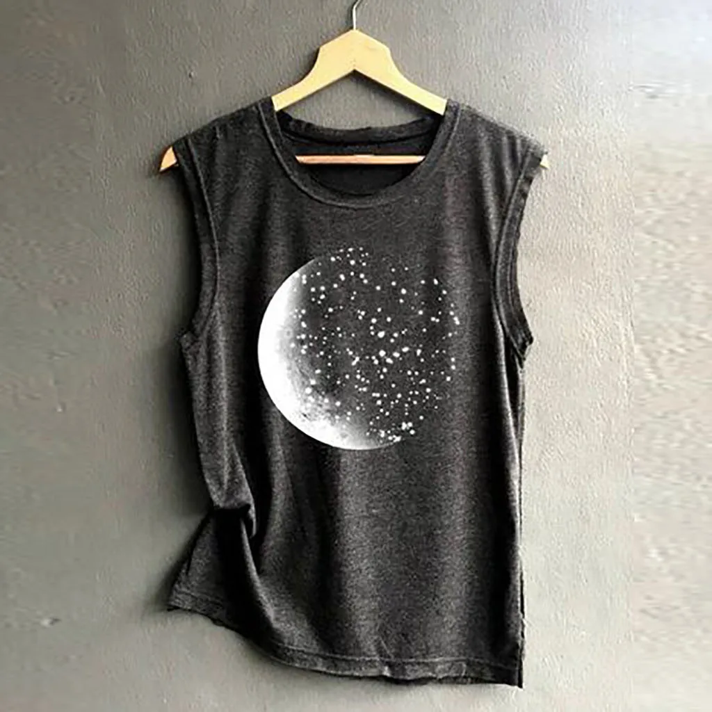 Women Sleeveless T-shirts Summer Moon And Sun Print Vest Casual Loose Top Tee Shirt Femme Tank Sports Pullover Tunic Female 2022