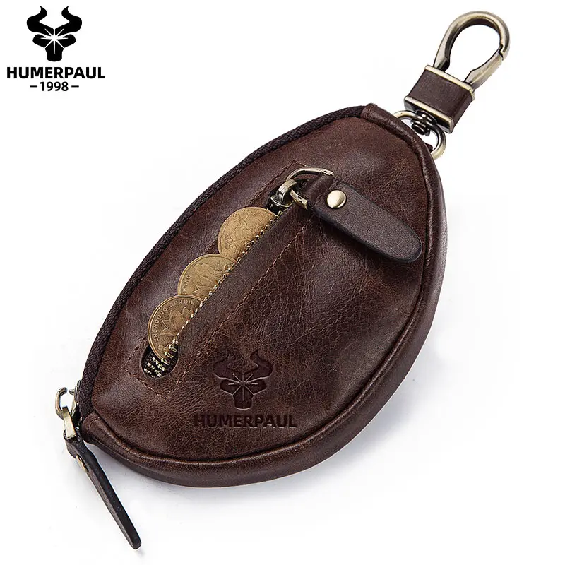 HUMERPAUL Brand Leather Key Case Large-Capacity Fashion Car Home Leisure Zipper Key Top Layer Cowhide Coin Bag
