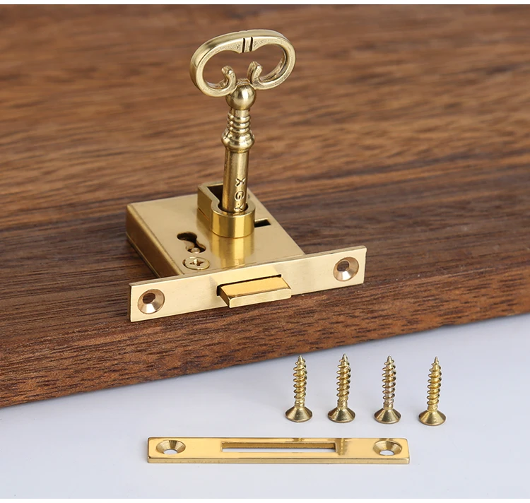 Retro European Antique Brass Drawer Cabinet Locks Cupboard File Cabinet Hidden Cabinet Door Locks Furniture Locks Brass Tone