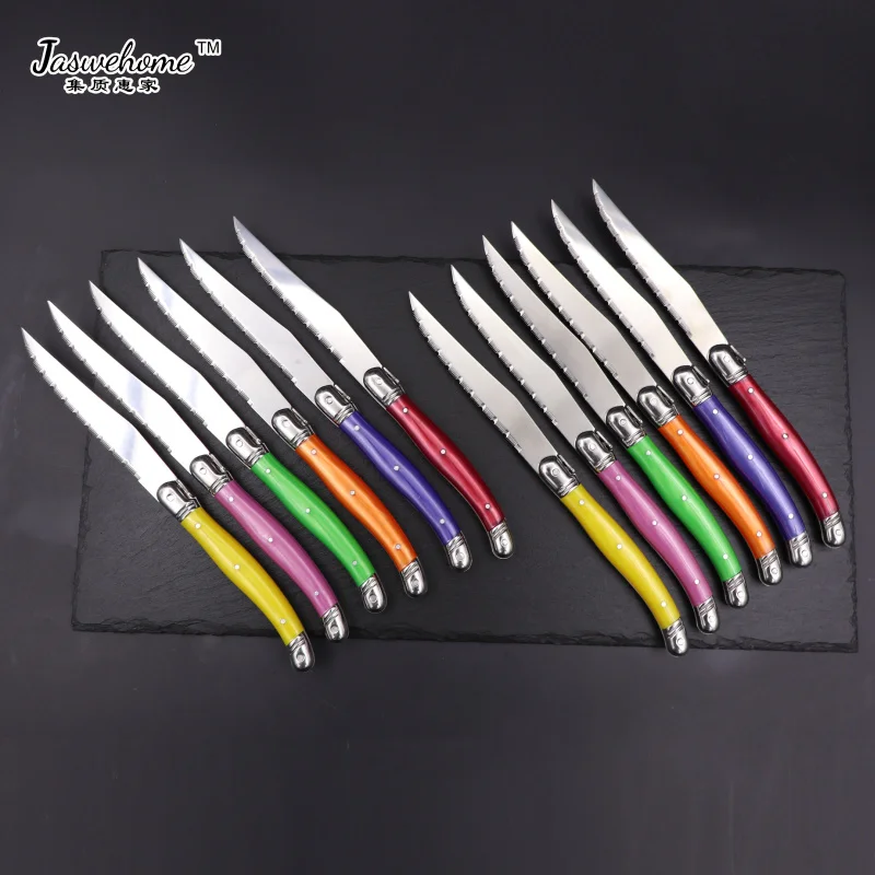 Jaswehome 12pcs laguiole stainless steel steak knife set dinner table knife set dessert knife for dinner cutlery set