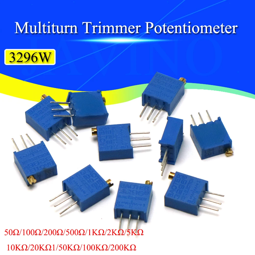 10PCS 3296W 50 100 200 500ohm 1K 2K 5K 10K 20K 50K 100K 200K 500K 1M 2M ohm 103 100R 200R 500R Trimpot Trimmer Potentiometer