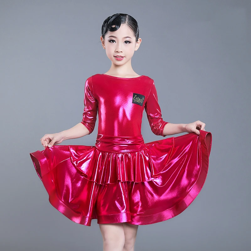 Kids Latin Dance Practice Dress Professional Latin Dance Competition Dress Rumba Dance Shiny Outfit Tango Stage Clothing DQL3376