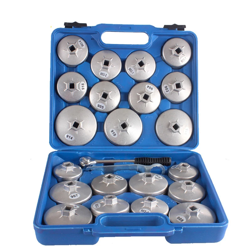 

23pcs Aluminum Alloy Cup Type Oil Filter Cap Wrench Socket Removal Tool Set 1/2"