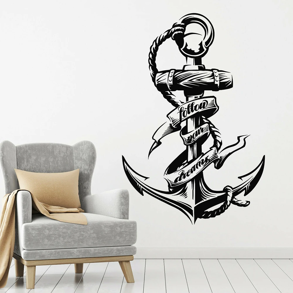 Nautical anchor Wall Decal Inspirational Phrase Follow Your Dreams Anchor Wall Stickers Vinyl Home Bedroom Decor Mural B472