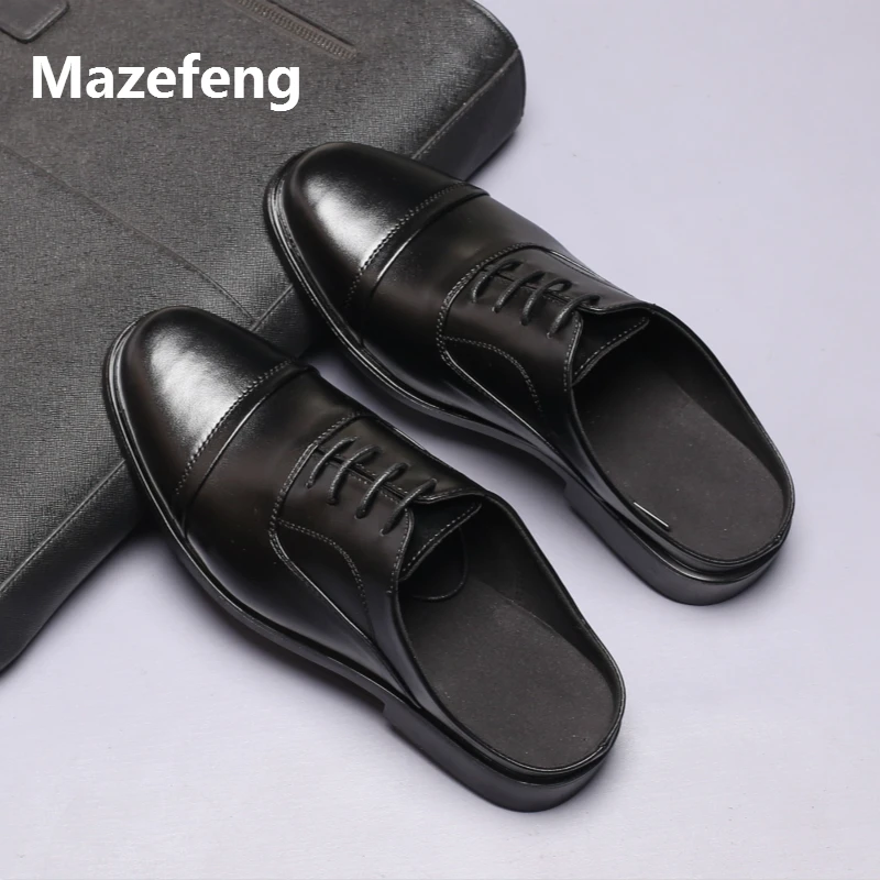 Mazefeng Men Fashional Male Shoes Summer Slippers Men Slippers Simple Casual Slippers Solid Outdoor Leather Slippers Round Toe