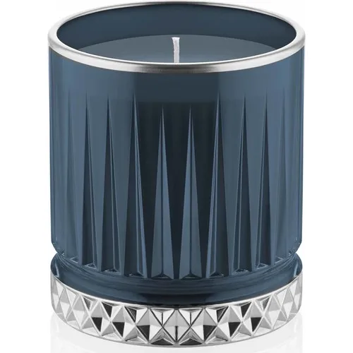 The Mia Glass Solid Candle Holder-Navy Blue Silver 10x8 cm