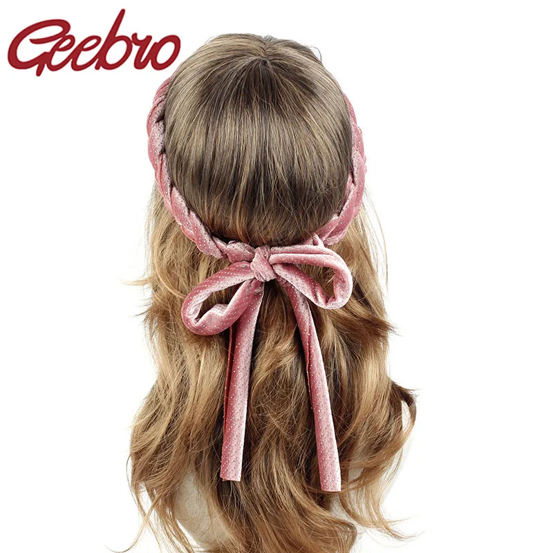 

Geebro Casual Woman Shinny Rhinestone stripe Braid Bands Headbands Boho Stretch Hair bands Accessories For Ladies Party Turban