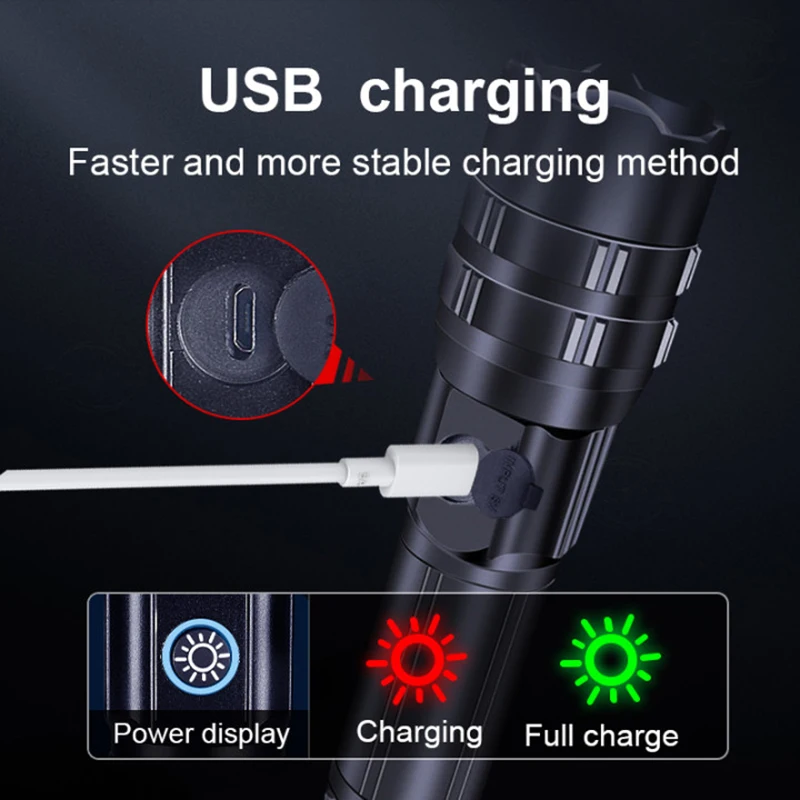 High Powerful Led Flashlight Usb Rechargeable Torch Zoomable Hunting Flash Light Waterproof Lantern 18650 26650 Hand Lamp