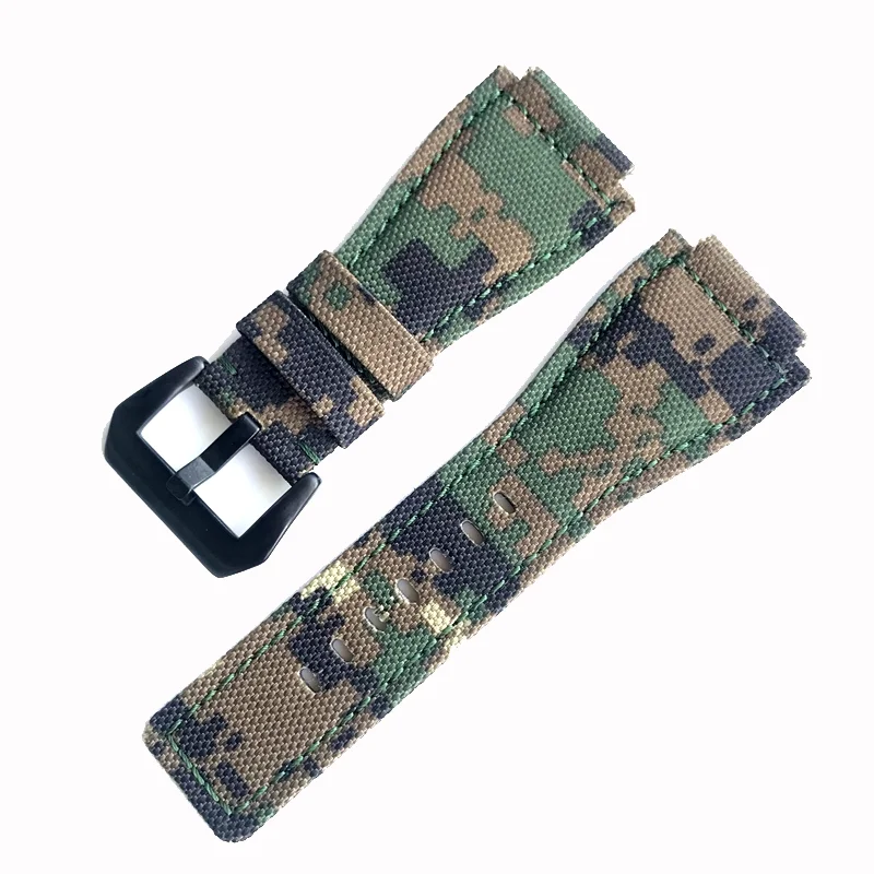 Camouflage Army Green Canvas Nylon Leather Strap 34mm*24mm Fits For Bell&Ross Wach Band BR01 BR03 Men's Bracelet Wristband