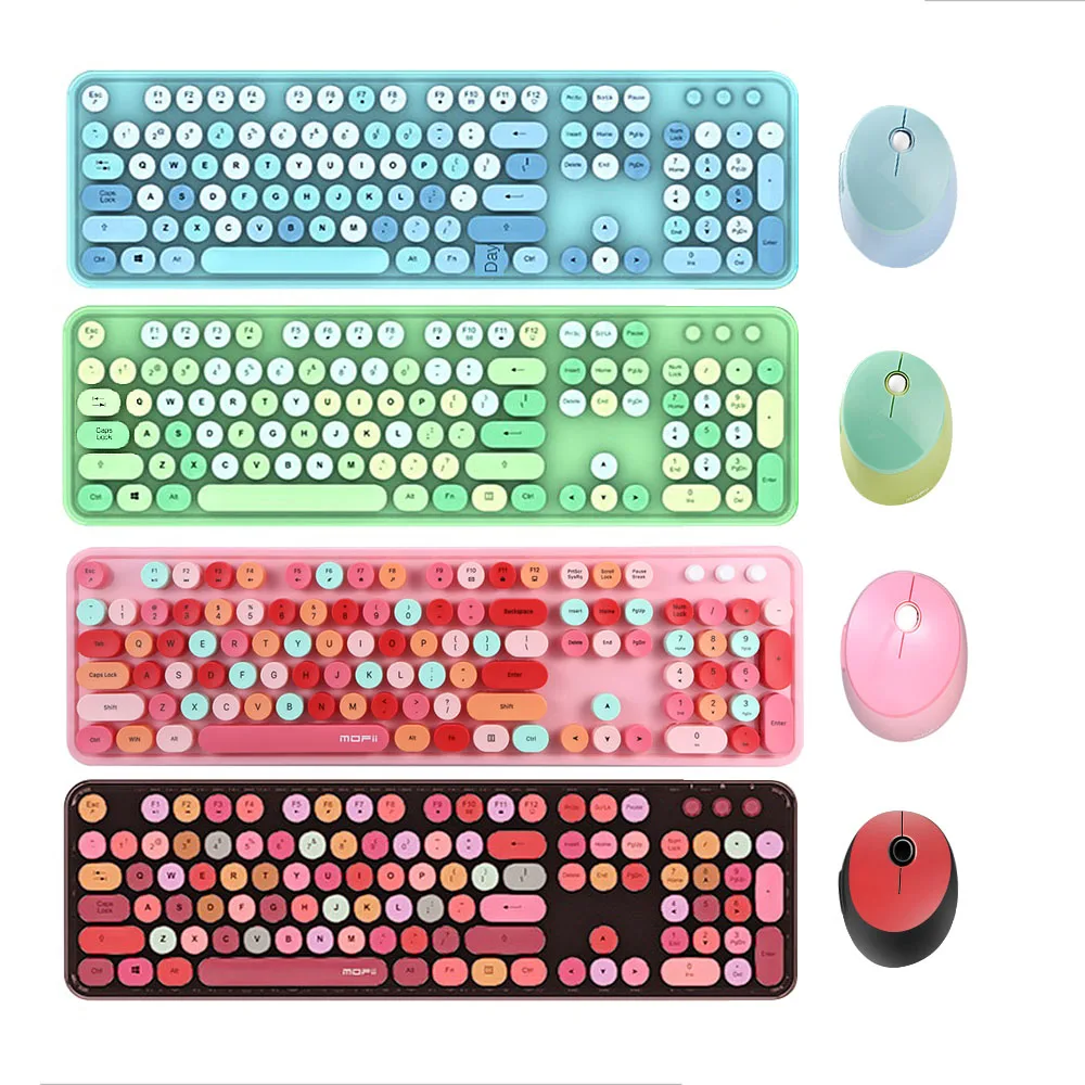 Mofii Sweet Keyboard Mouse Combo Mixed Color 2.4G Wireless Keyboard Mouse Set Circular Suspension Key Cap for PC Laptop