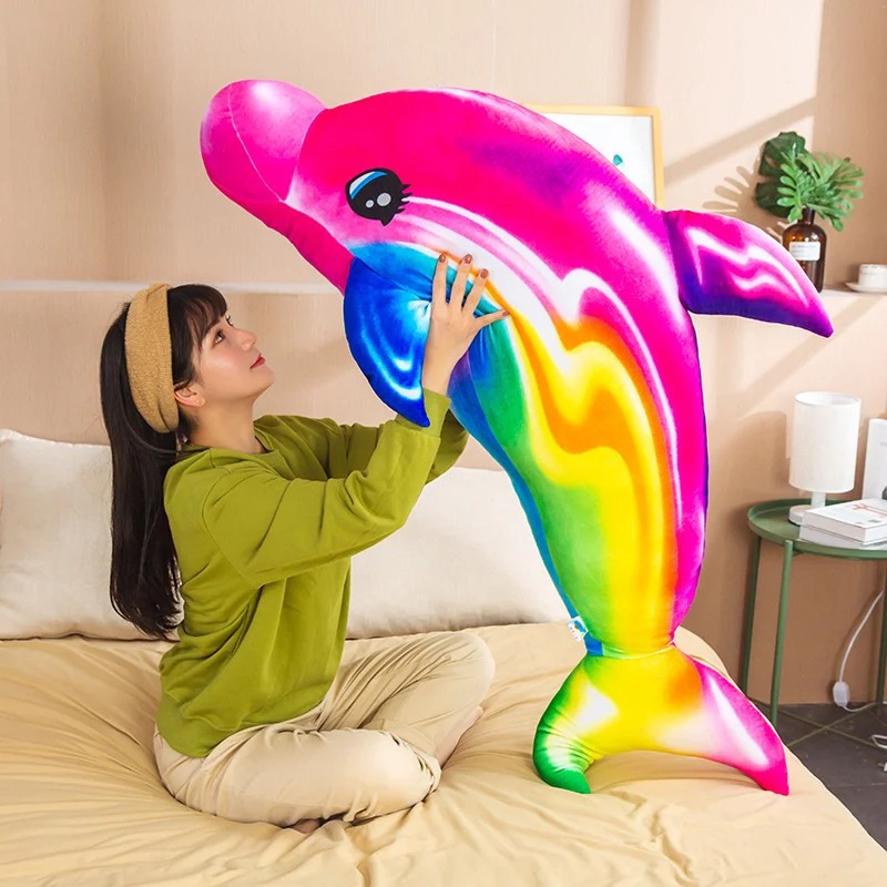 

75-110cm Colorful Rainbow Dolphin Plush Toys Soft Stuffed Animal Doll Creative Birthday Gift